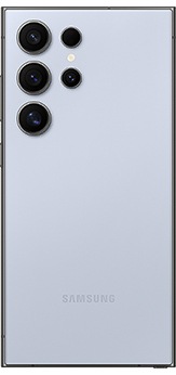 展示钛川蓝的 Galaxy S24 Ultra 手机背面。