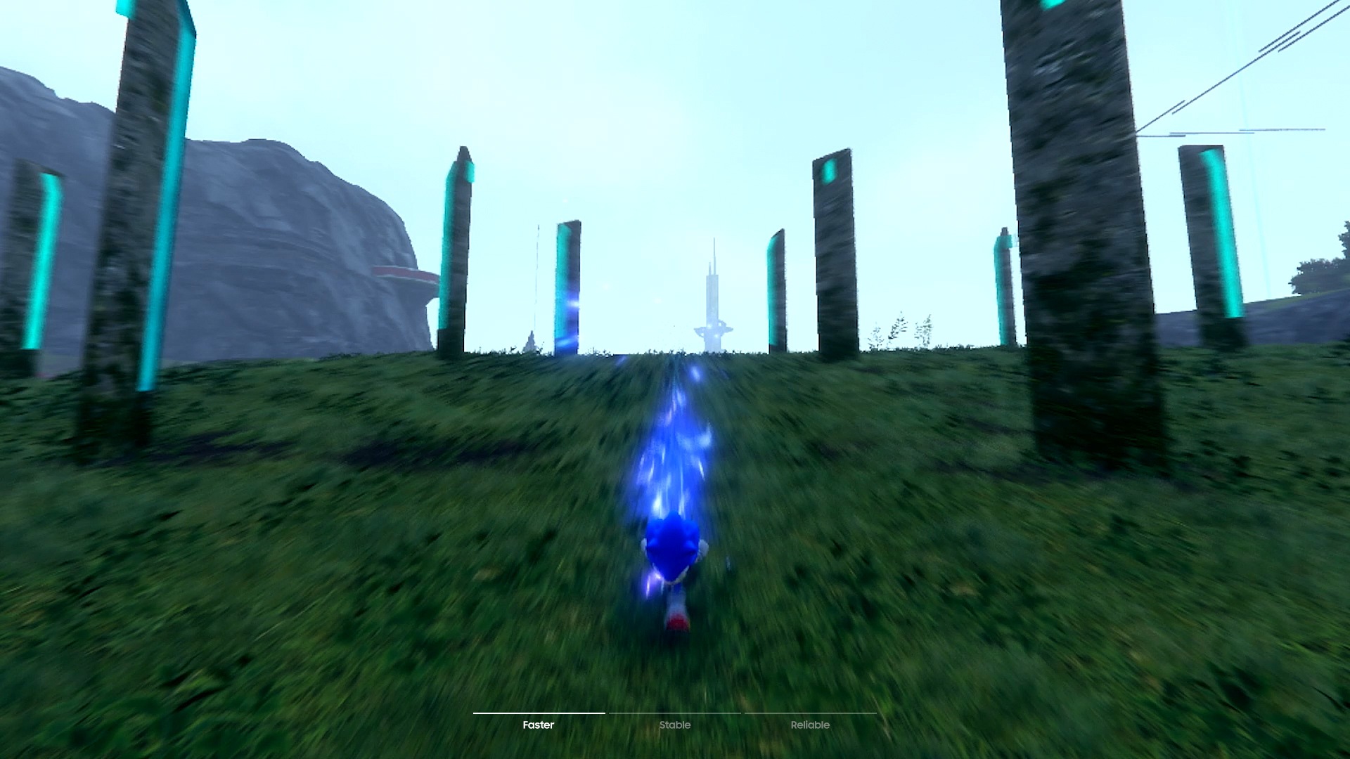 Sonic character by SEGA Corporation runs at high speed.