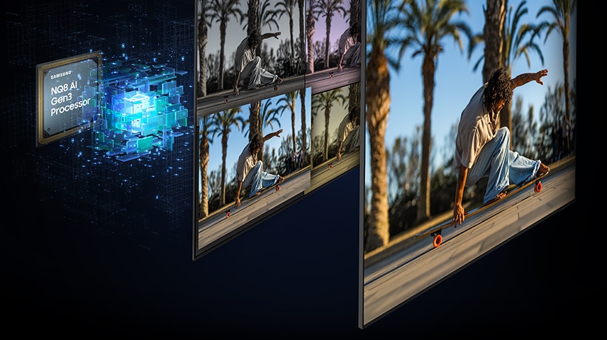 屏幕层后的益达娱乐 NQ8 AI Gen3 处理器可优化图像设置，带来清晰生动的图像。